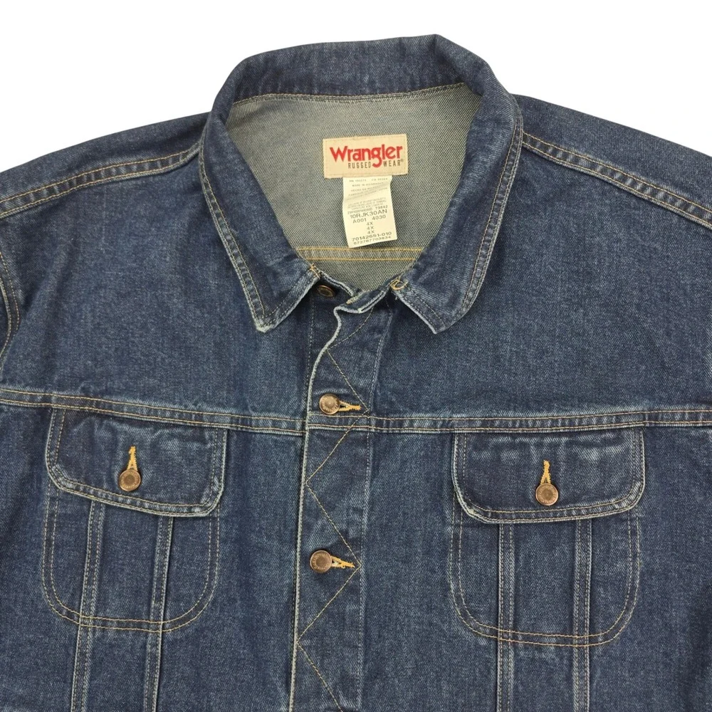 Wrangler Rugged Wear Denim Jacket Mens 4X Blue Trucker Cotton Western Workwear